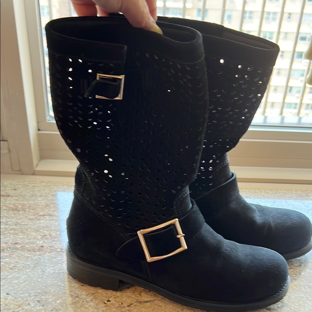 Jimmy Choo Black Heeled Boots with Buckle Detail